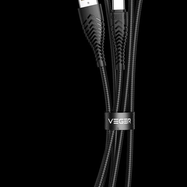 Veger USB-C til USB-A Kabel 1.2m 2.4A - Sort Svart