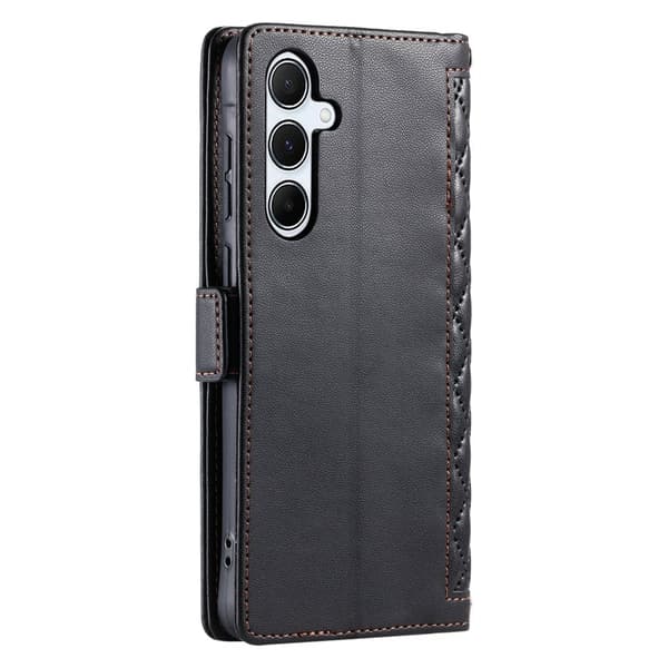 Samsung Galaxy S26 Plus Plånboksfodral Konstläder Rhombus Textur - Svart