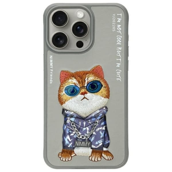 Nimmy Telefontaske til iPhone 15 Pro Briller Cool Cat - Grå