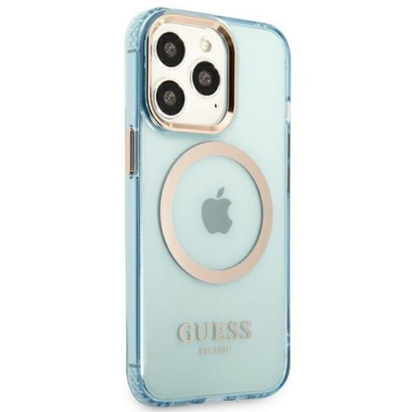 GUESS iPhone 13 Pro Skal MagSafe Gold Outline Translucent - Blå