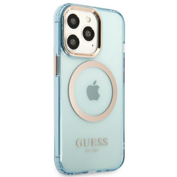 GUESS iPhone 13 Pro Skal MagSafe Guld Outline Translucent - Blå Blå