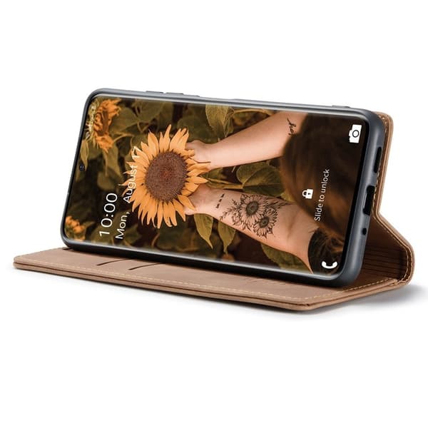CASEME 013 Flip Konstläderplånboksfodral för Samsung Galaxy S20 - Ljusbrun