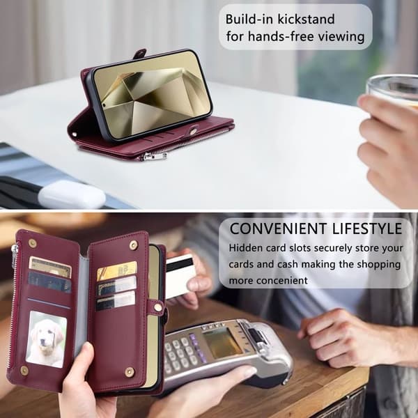 Samsung Galaxy S26 Plus Plånboksfodral TPU + Konstläder - Vinröd