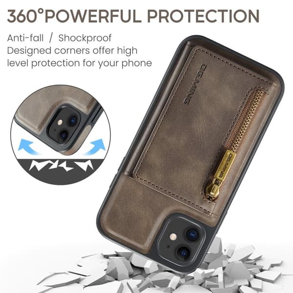 DG.MING iPhone 11 Konstläder Plånboksfodral med kortfickor - Brun