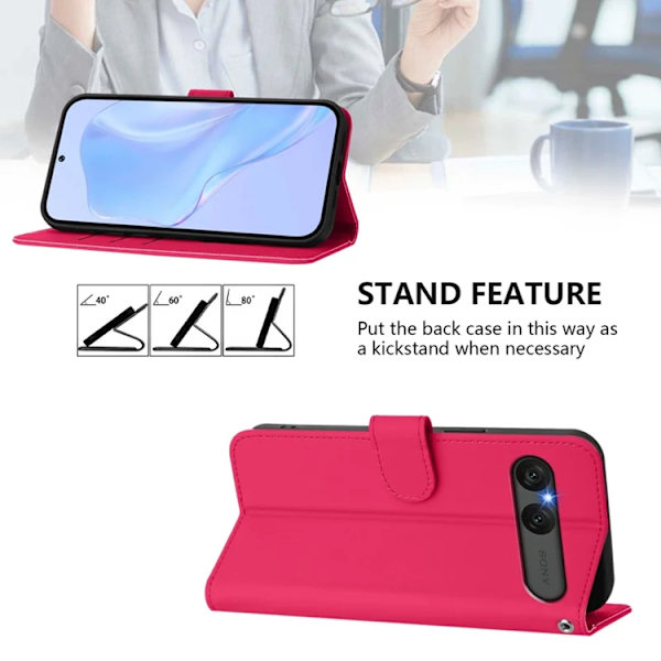 Sony Xperia 10 VII Plånboksfodral Solid Color Konstläder - Rosröd Röd