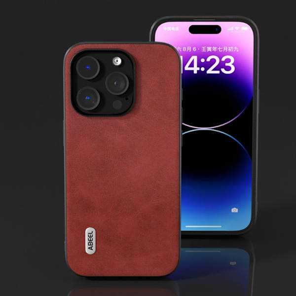 ABEEL Mobilskal till iPhone 15 Pro Drop Proof Röd Cowhide Textur TPU
