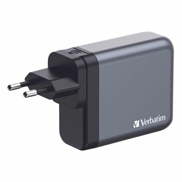 Verbatim Hurtigoplader 200W GaN 3xUSB-C 1xUSB-A EU/UK/USA - Sort Svart