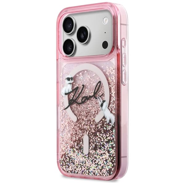 Karl Lagerfeld iPhone 17 Pro Max Mobilcover Magsafe Liquid Glitter Rosa