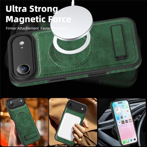 Mobilskal till iPhone Air MagSafe Kickstand Läder - Grön Grön