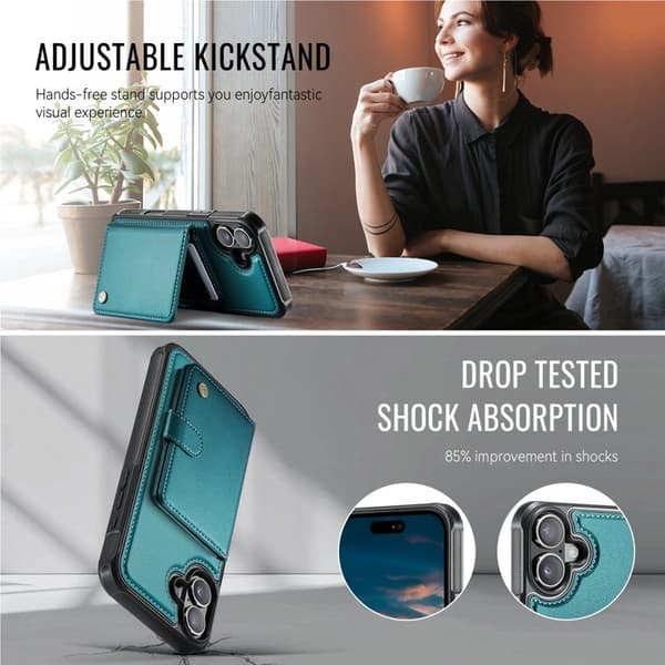 JEEHOOD J09 Mobilskal till iPhone 16 Plus RFID Läder MagSafe Grön