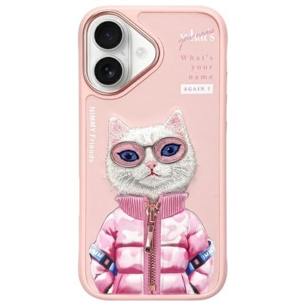Nimmy Mobilskal till iPhone 16 Cool & Cute 2.0 Cat - Rosa Rosa