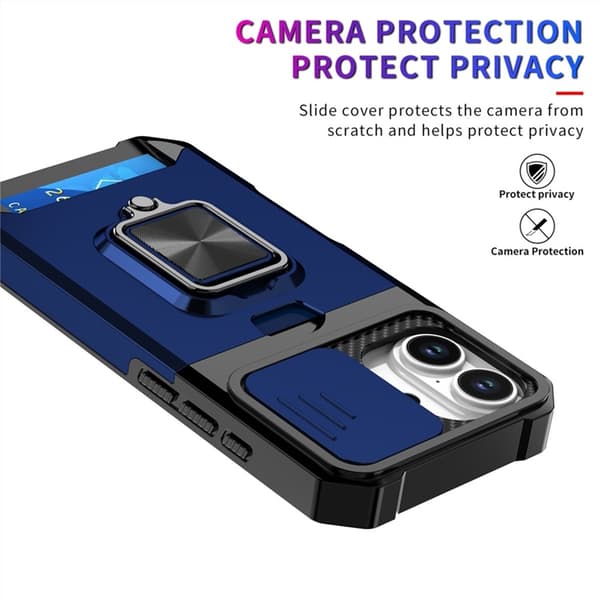 Mobilskal till iPhone 17 Slide Lens Lid med Kortfack - Blå Blå