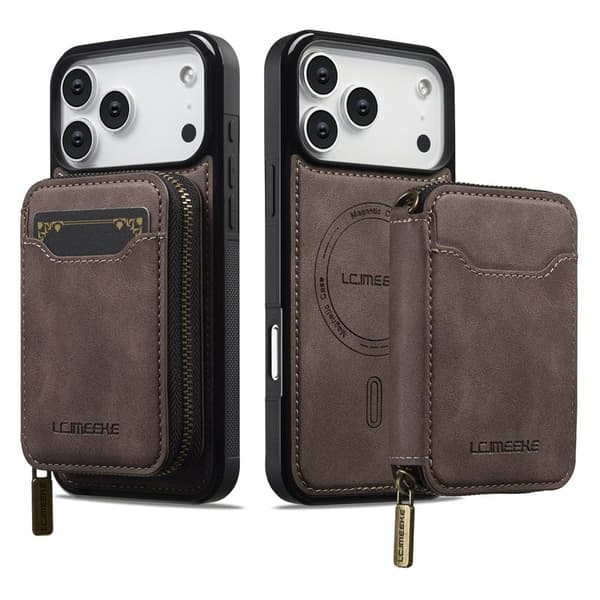 LC.IMEEKE L6 iPhone 17 Pro Plånboksfodral Konstläder - Brun