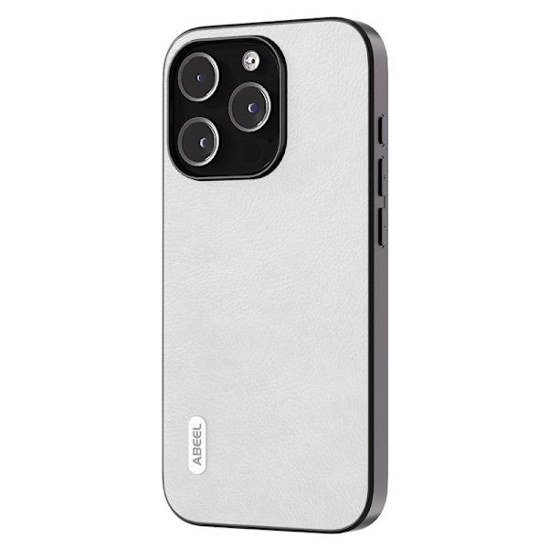 ABEEL Back Shell Mobilskal till iPhone 15 Pro Litchi Textur Vit