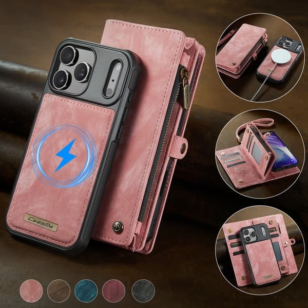 CASEME 008 iPhone 17 Pro Plånboksfodral Konstläder med - Rosa