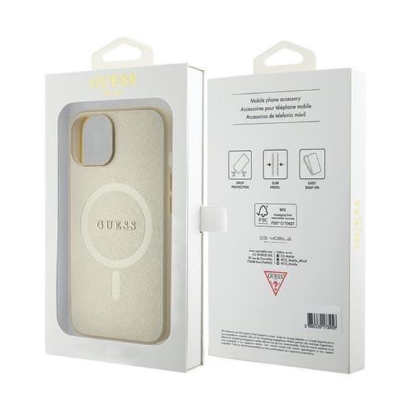 Guess iPhone 15 Plus Mobilskal Magsafe Saffiano - Guld Guld