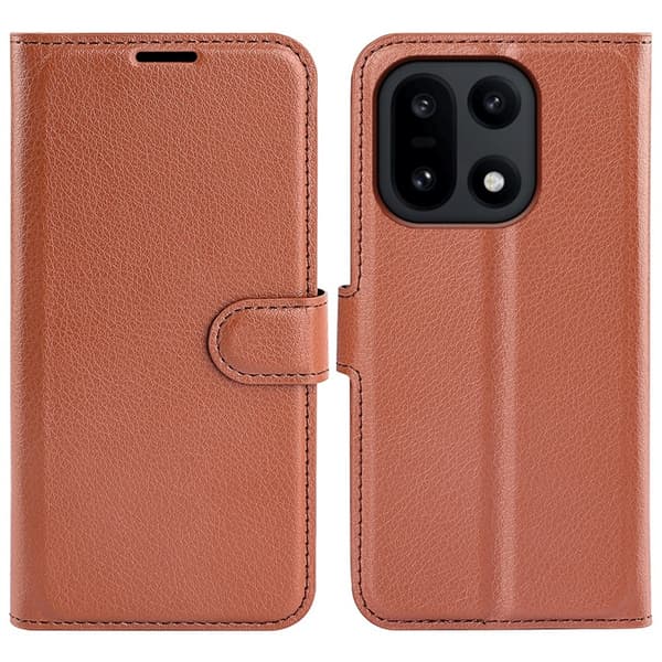 AMORUS OnePlus 15 Konstläder Plånboksfodral Litchi Shockproof - Brun Brun