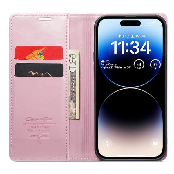 CASEME 003 Plånboksfodral Konstläder iPhone 14 Pro Max Stöd Rosa