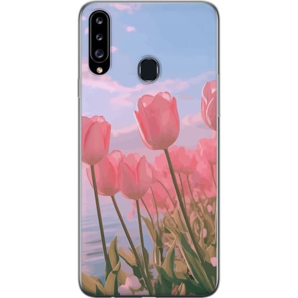Mobilcover til Samsung Galaxy A20s med lyserøde tulipaner