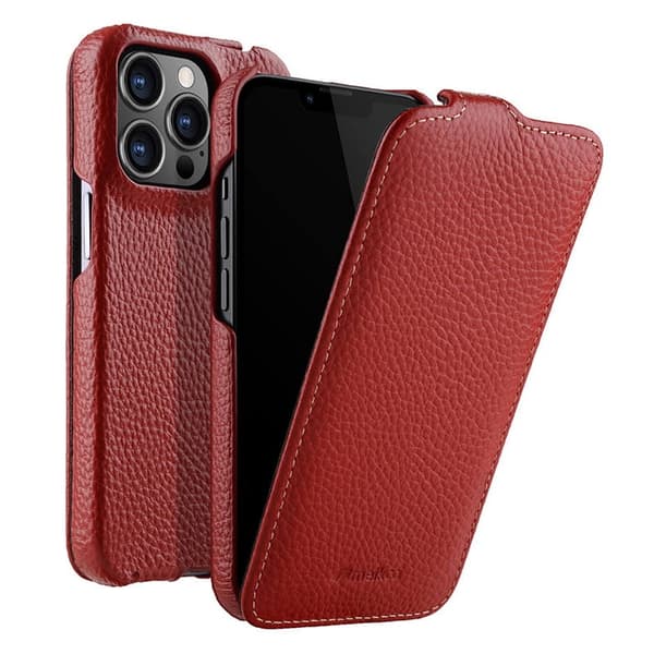 MELKCO Mobilskal till iPhone 13 Pro Max Äkta Läder + PC Röd