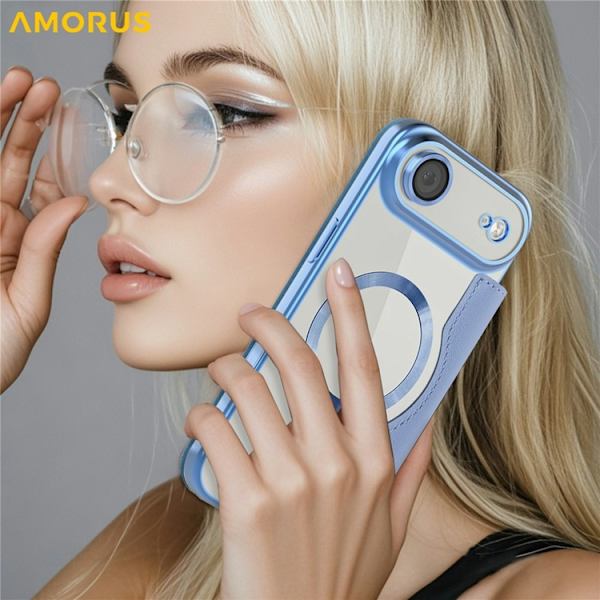 AMORUS iPhone Air Plånboksfodral MagSafe RFID-Skydd - Blå Blå