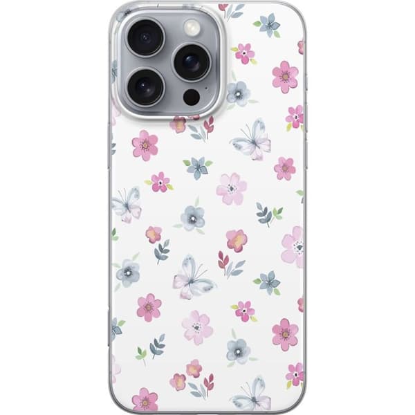 Telefontaske til Apple iPhone 16 Pro Max med blomster og sommerfugle