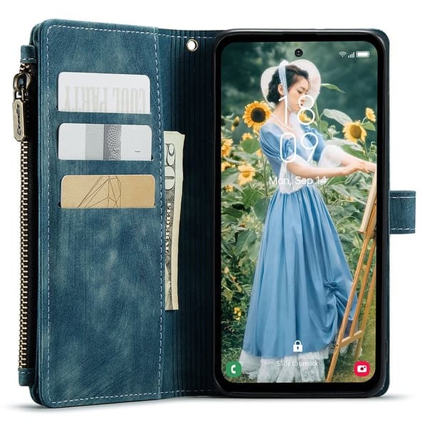 CASEME Konstläder Plånboksfodral för Samsung Galaxy S23 FE med Rem - Blå