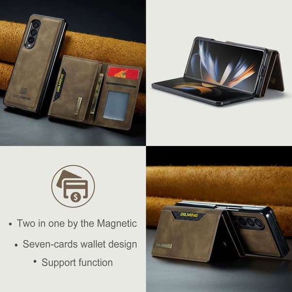 DG.MING Konstläder Plånboksfodral för Samsung Galaxy Z Fold3 5G - Brun