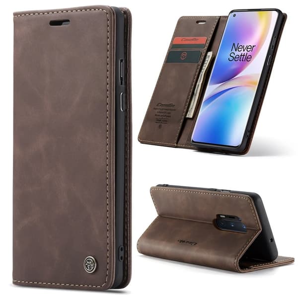 CASEME Auto-absorberande Plånboksfodral Konstläder OnePlus 8 Pro - Brun