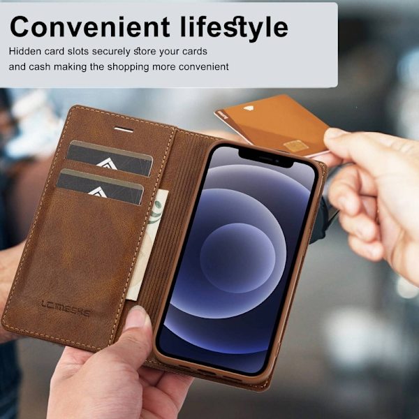 LC.IMEEKE iPhone 11 Plånboksfodral Konstläder - Brun