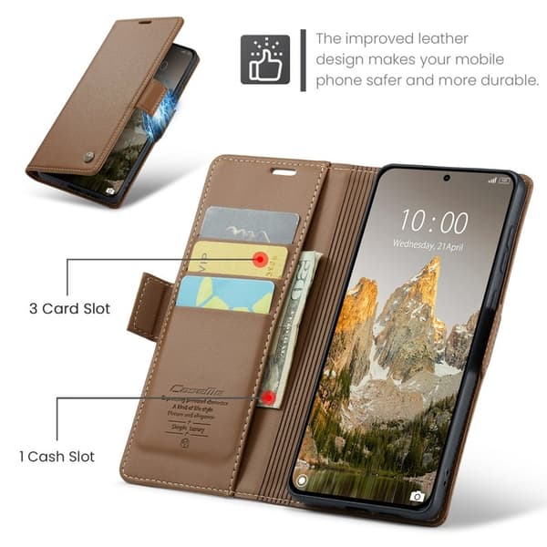 CASEME Xiaomi 14T Pro Plånboksfodral Konstläder RFID-Skydd Brun