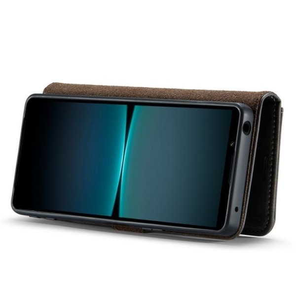 DG.MING Sony Xperia 1 V Plånboksfodral Äkta Läder 2in1 - Grå