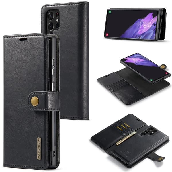 DG.MING Samsung Galaxy S24 Ultra Plånboksfodral Äkta läder Svart