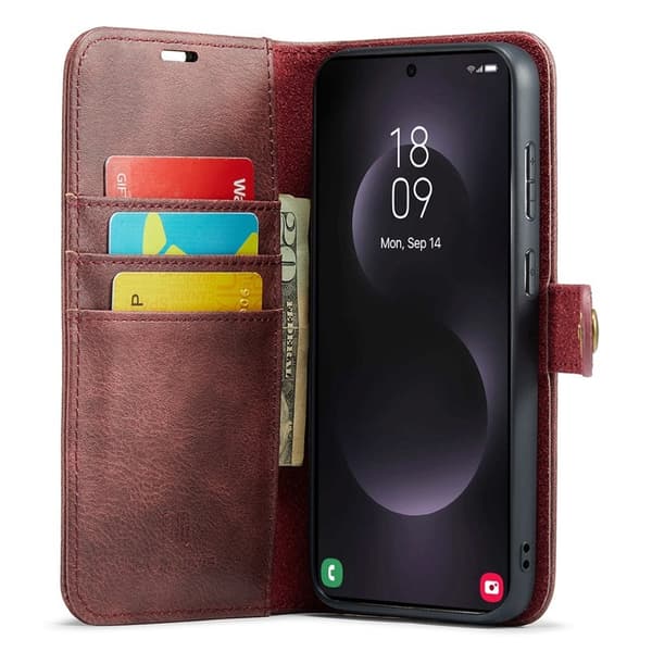 DG.MING Samsung Galaxy S25 Edge Plånboksfodral Äkta läder Röd