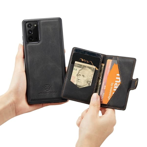 JEEHOOD Galaxy Note20 Plånboksfodral Detachable Konstläder TPU Svart