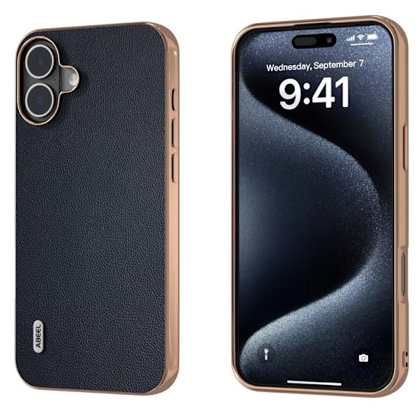 ABEEL Mobilskal till iPhone 16 Electroplating Äkta Läder PC - Blå