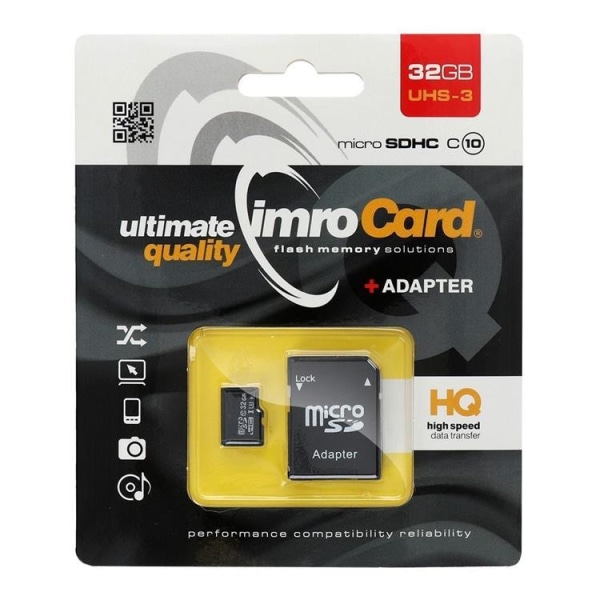 Imro Hukommelseskort MicroSD 32GB med Adapter Klasse 10 UHS 3