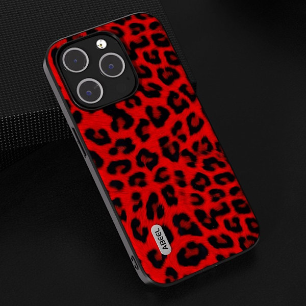 ABEEL Mobilskal till iPhone 13 Pro Max PU Läder Leopard Röd