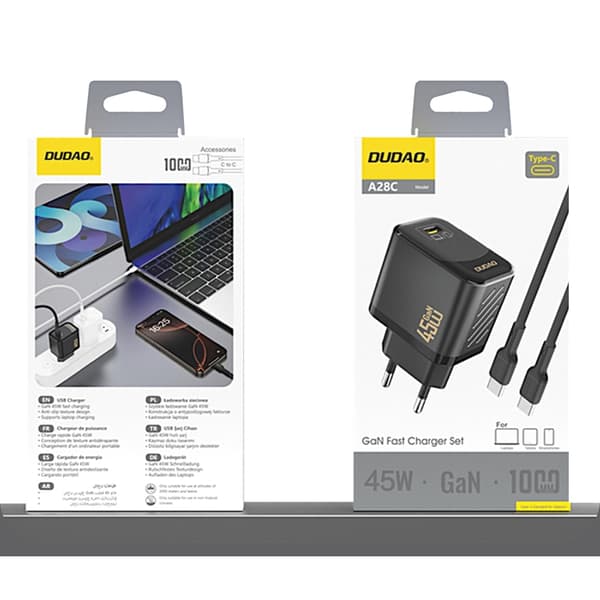 Dudao Vægoplader USB-C 45W med USB-C-kabel 1m Svart