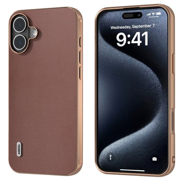 ABEEL Mobilskal till iPhone 16 Plus Electroplating Äkta Läder - Brun