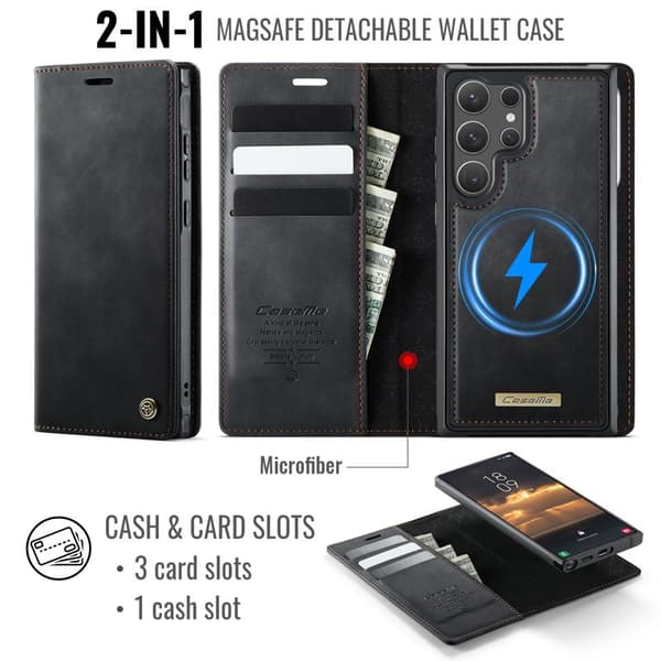 CaseMe Plånboksfodral för Samsung Galaxy S26 Ultra Konstläder RFID - Svart