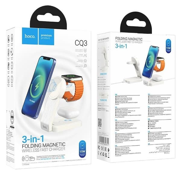 HOCO 3-in-1 Trådlös laddare iPhone - Apple Watch - Airpods - Vit Vit