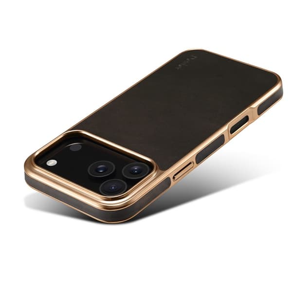 DENIOR Mobilskal till iPhone 17 Pro Max Äkta Läder Electroplating Svart