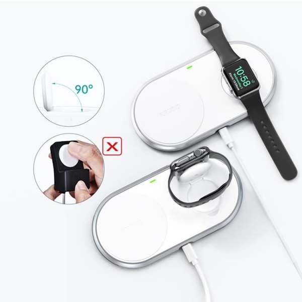 Choetech 2-i-1 trådløs oplader til smartphones/Apple Watch