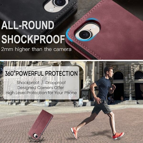 CASEME 013 iPhone 16e Case Plånboksfodral Konstläder Röd