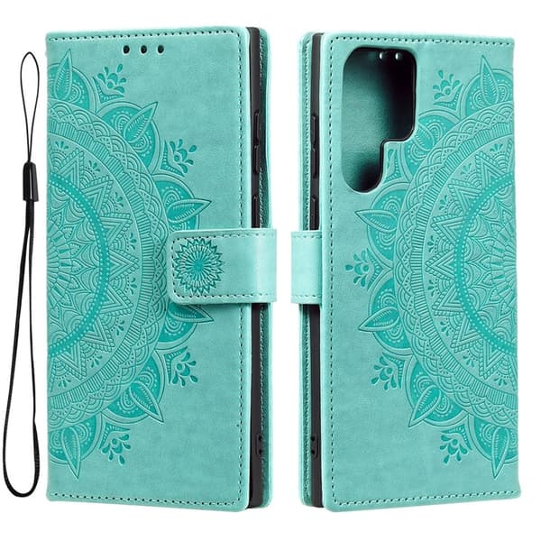 Galaxy S26 Ultra Plånboksfodral Imprinted Totem Konstläder - Mintgrön Grön