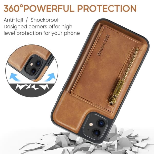 DG.MING iPhone 11 Konstläder Plånboksfodral med kortfickor - Brun