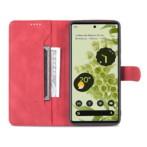 AZNS Google Pixel 6 Pro Plånboksfodral TPU+Konstläder - Röd