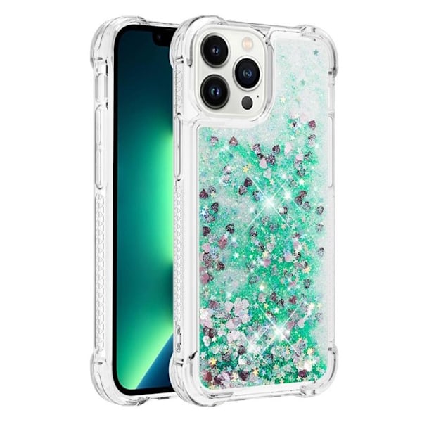 iPhone 14 Pro Max Skal Liquid Floating Glitter - Grön Grön