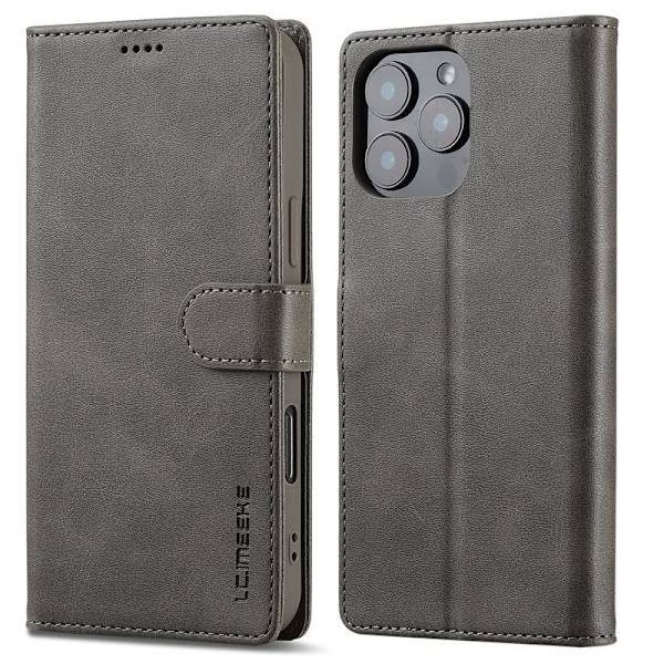 LC.IMEEKE iPhone 16 Pro Max Plånboksfodral Konstläder - Grå